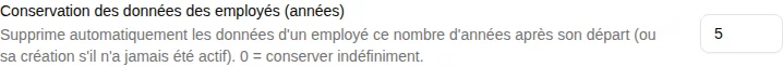 Paramètre de conservation des données employé sur la page des paramètres de l'espace de travail