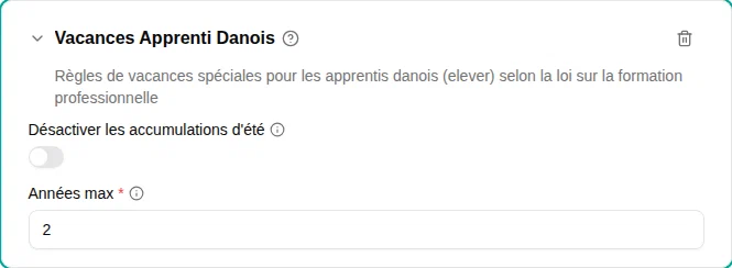 Configuration du plugin Congés apprenti danois