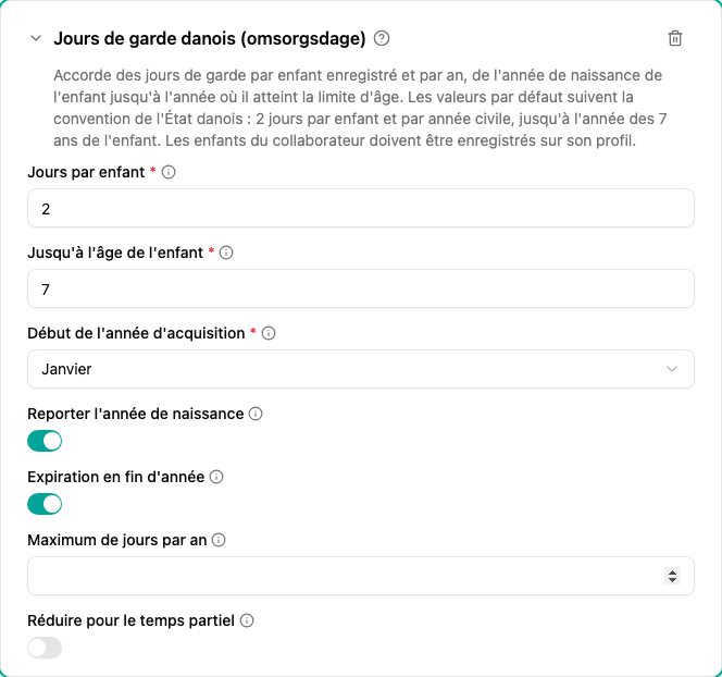 Configuration du plugin Jours de garde danois