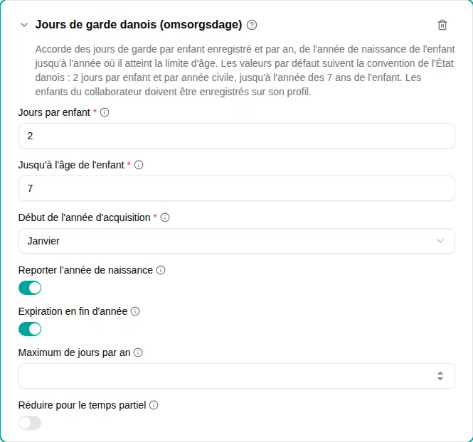 Configuration du plugin Jours de garde danois