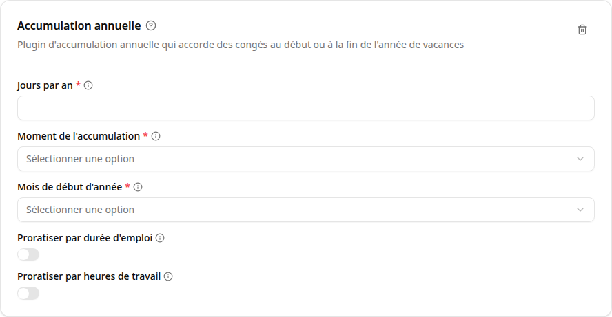 Configuration du plugin Acquisition annuelle