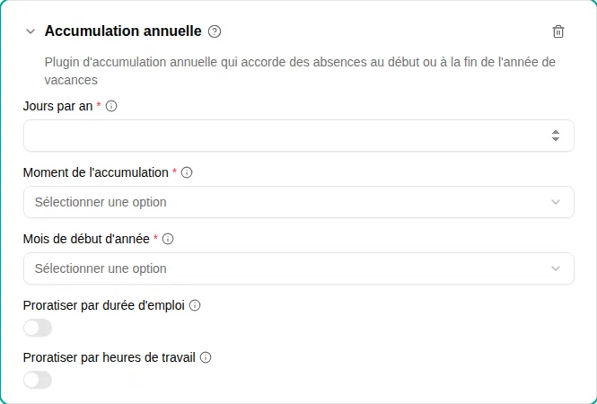 Configuration du plugin Acquisition annuelle