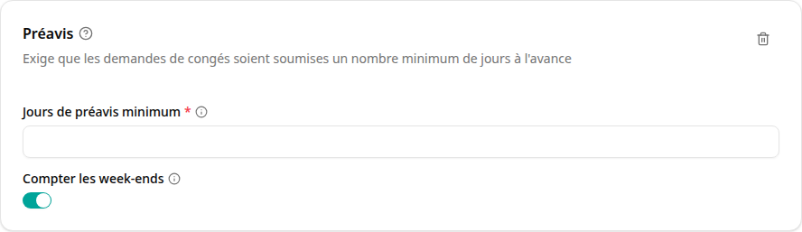 Configuration du préavis