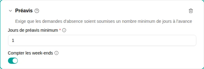 Configuration du préavis