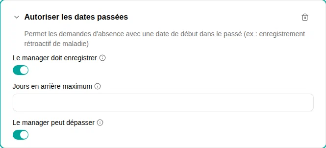 Configuration d'Autoriser les dates passées