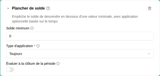 Configuration du solde minimum