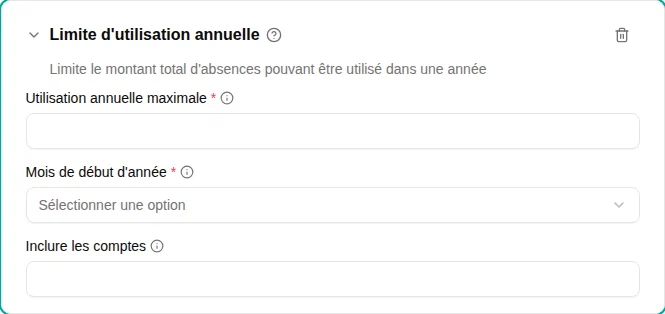 Configuration de la limite d'utilisation annuelle