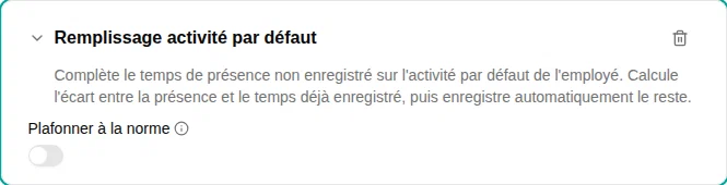 Configuration du plugin Remplissage activité par défaut