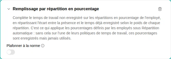 Configuration du plugin Remplissage par répartition en pourcentage