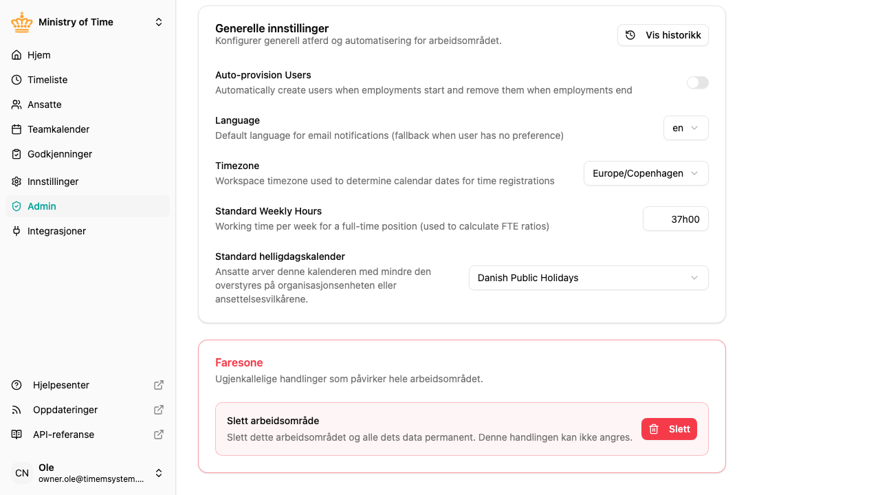 Faresone-seksjonen som viser alternativet for å slette arbeidsområdet