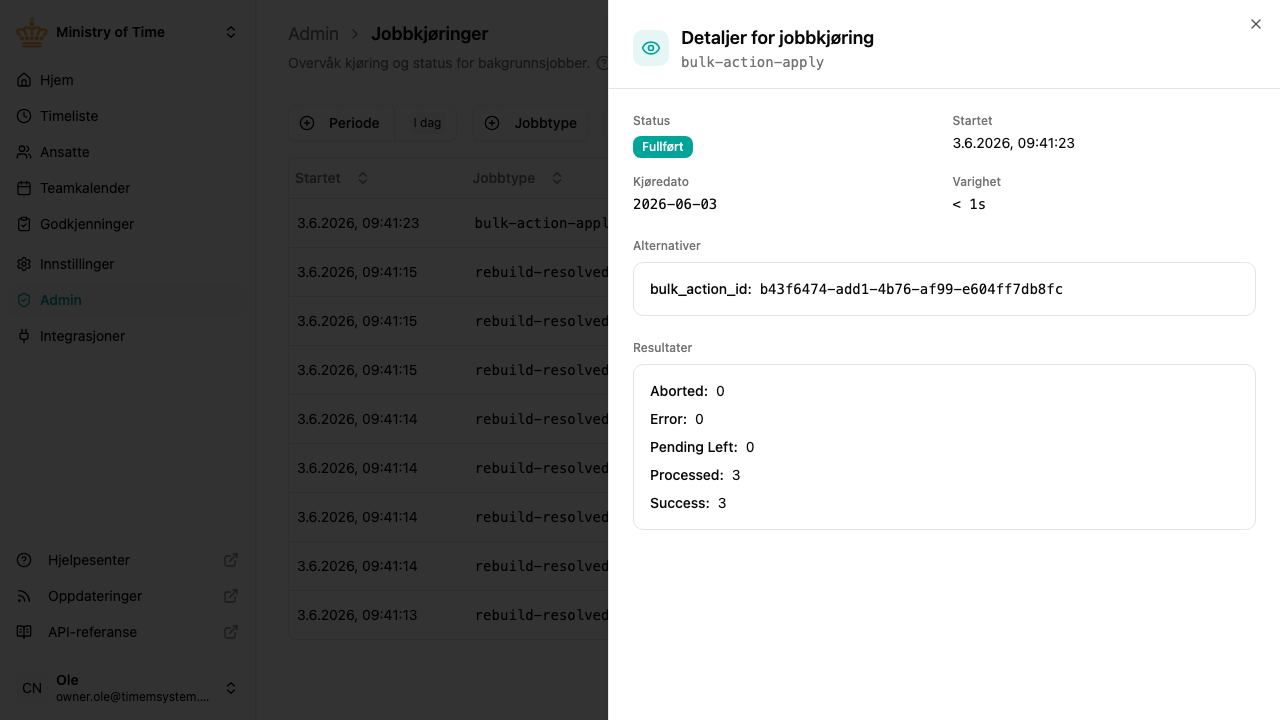 Detaljer for jobbkjøring