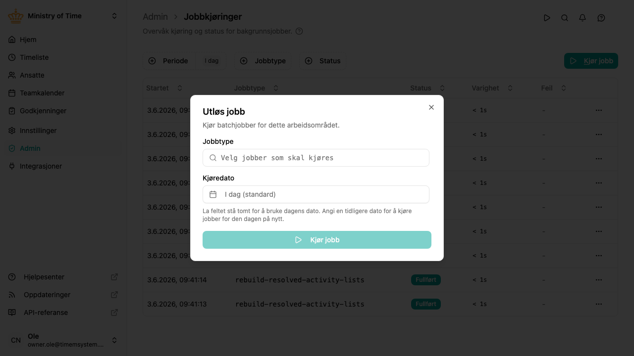 Dialog for å utløse jobb
