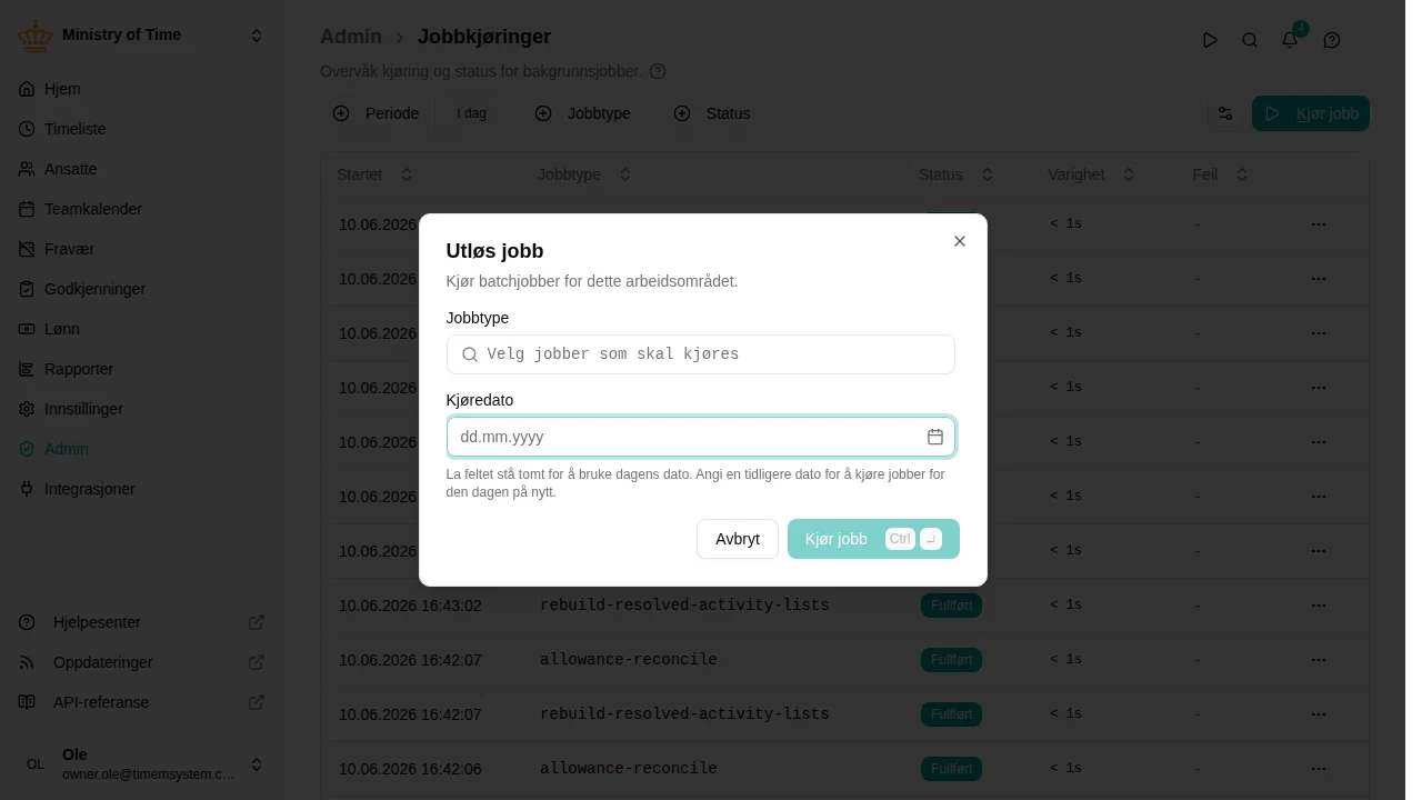 Dialog for å utløse jobb