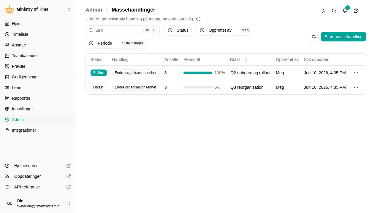 Liste over masseendringer