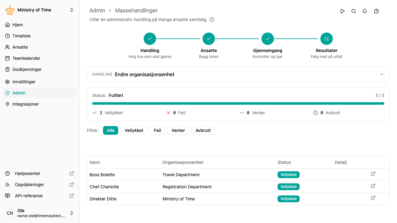 Veiviser for massehandling, resultattrinn