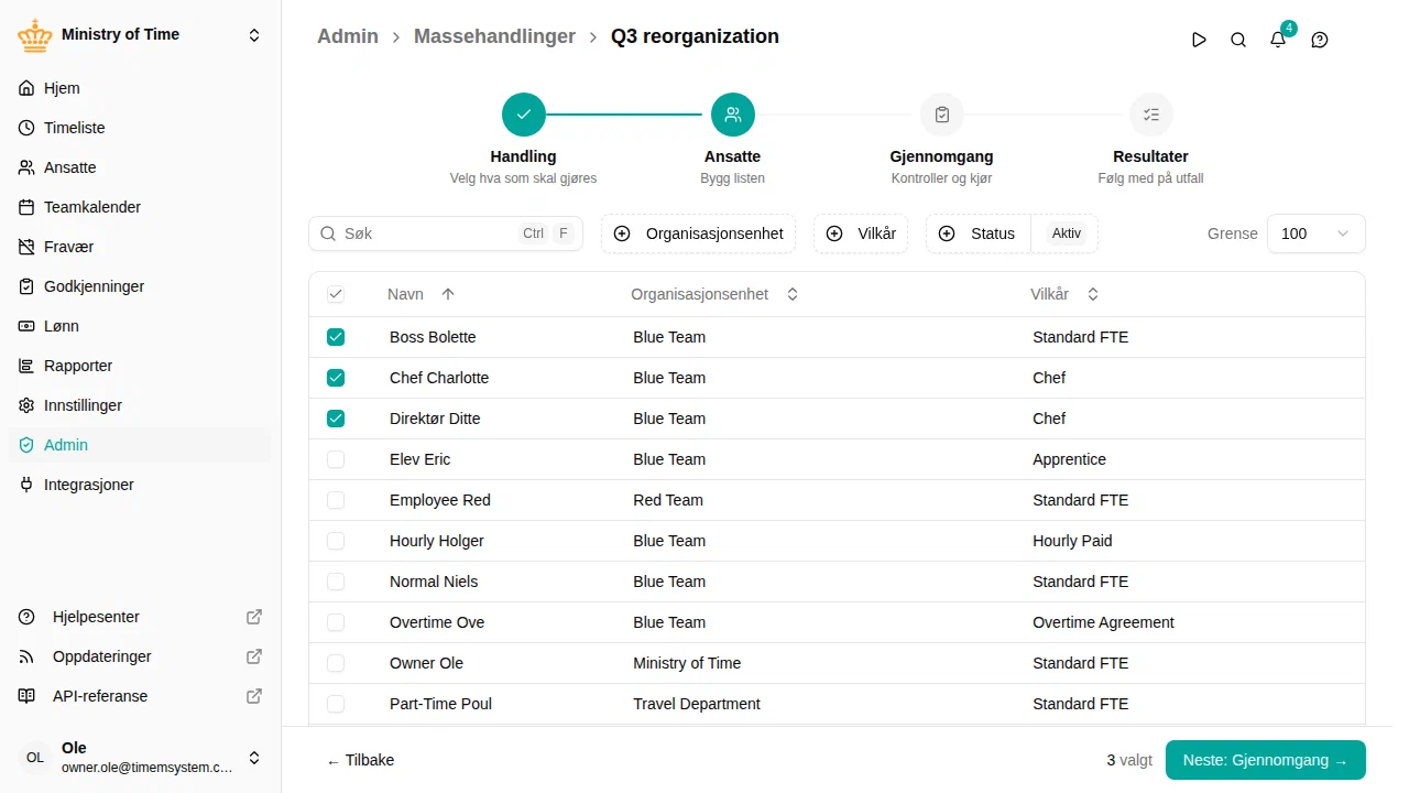 Veiviser for masseendring, trinn for valg av ansatte