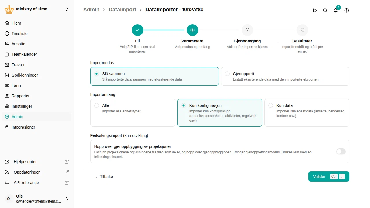 Importveiviser, parametertrinn