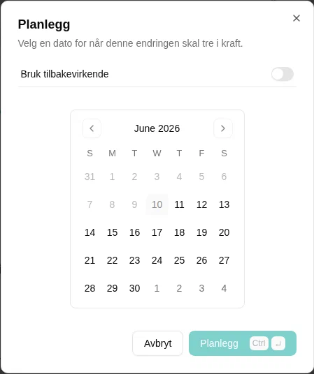 Planleggingsdialog for å velge en virkningsdato