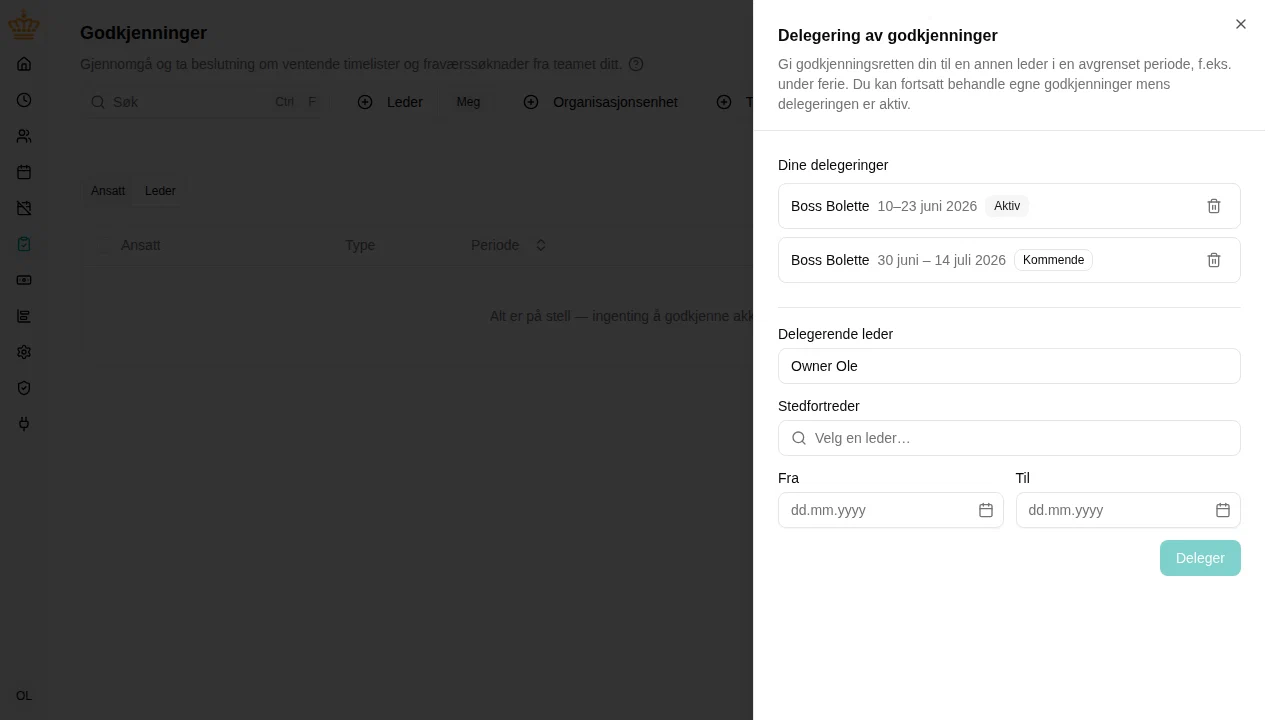 Oppsett av en delegering av godkjenninger