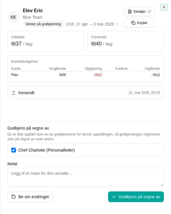Timelistedetalj med fleksblokk