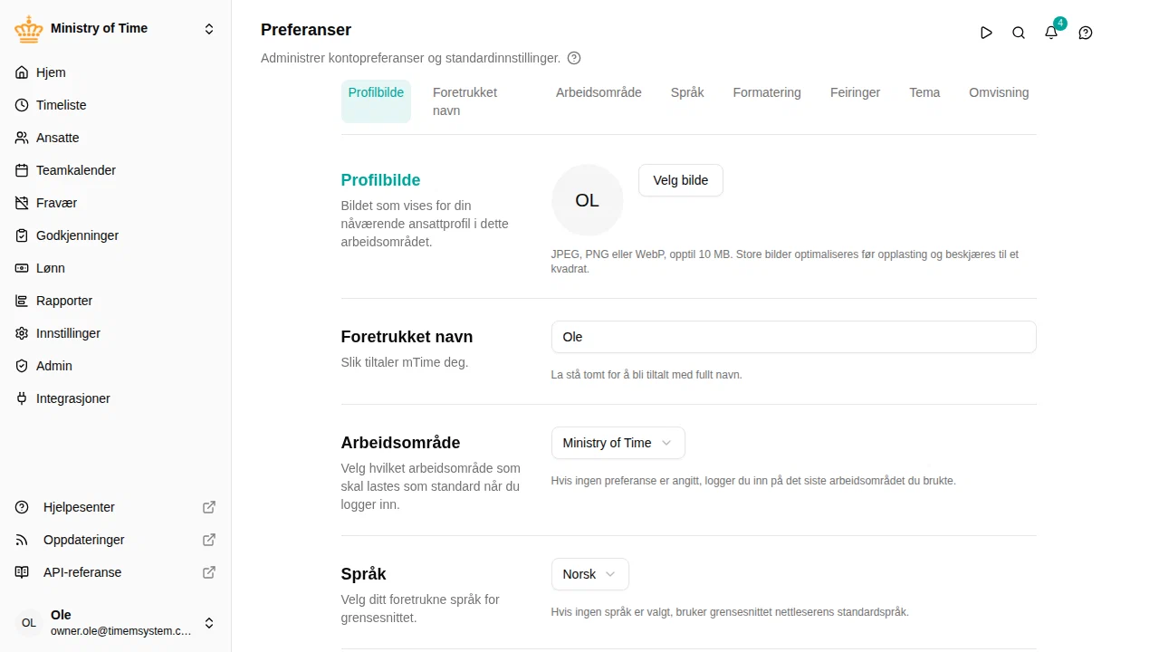 Preferanser-siden