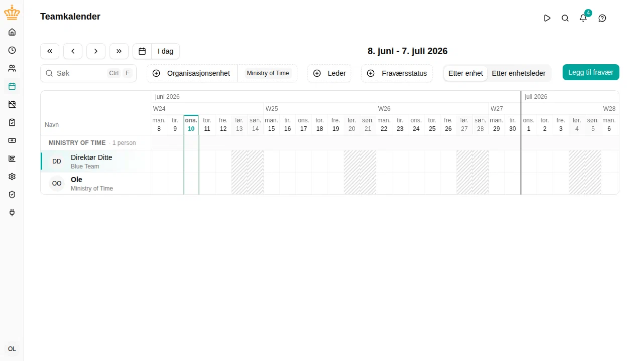 Teamkalender med tidslinjevisning