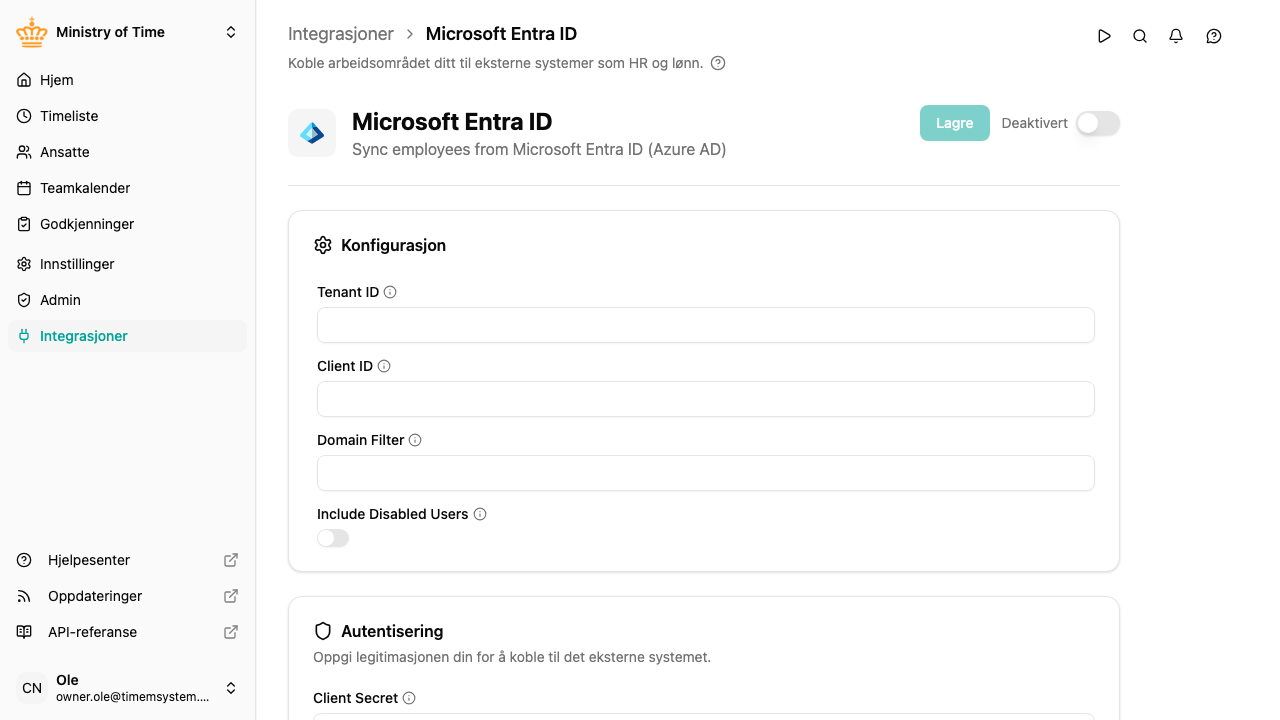 Detaljside for Entra ID-integrasjonen