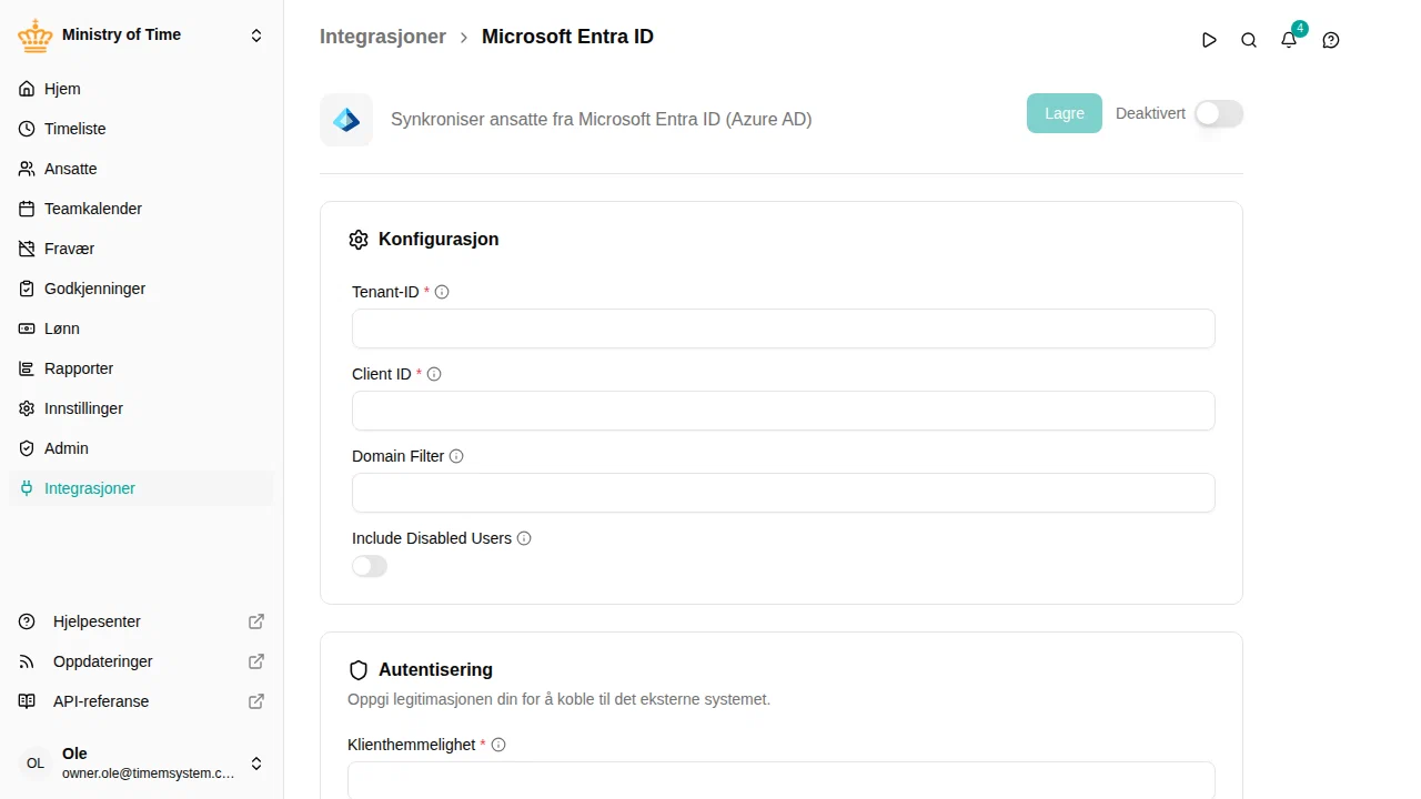 Detaljside for Entra ID-integrasjonen