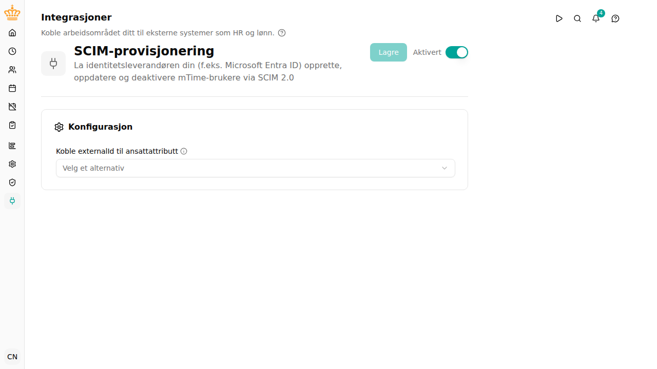 Integrasjonen for SCIM-provisjonering slått på