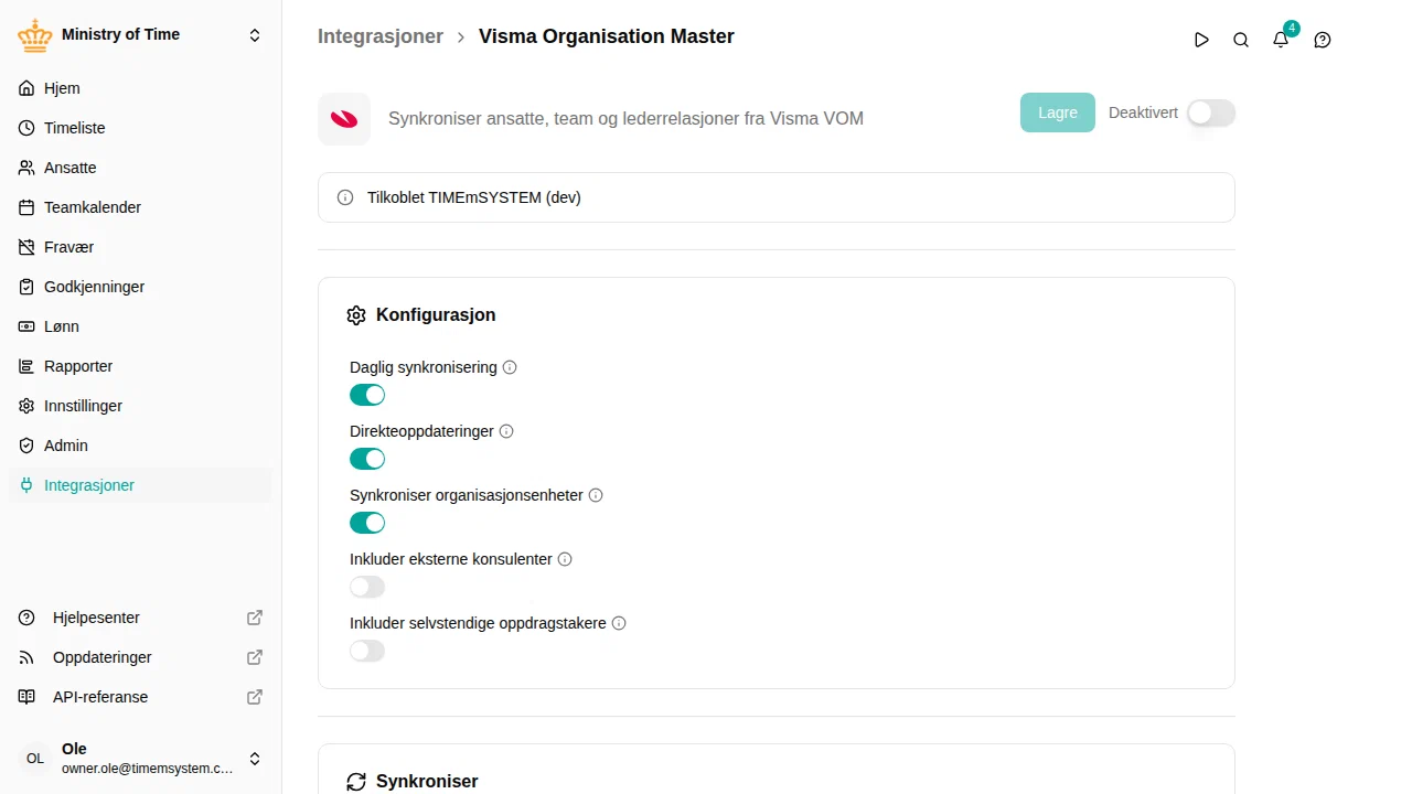 Detaljside for VOM-integrasjonen