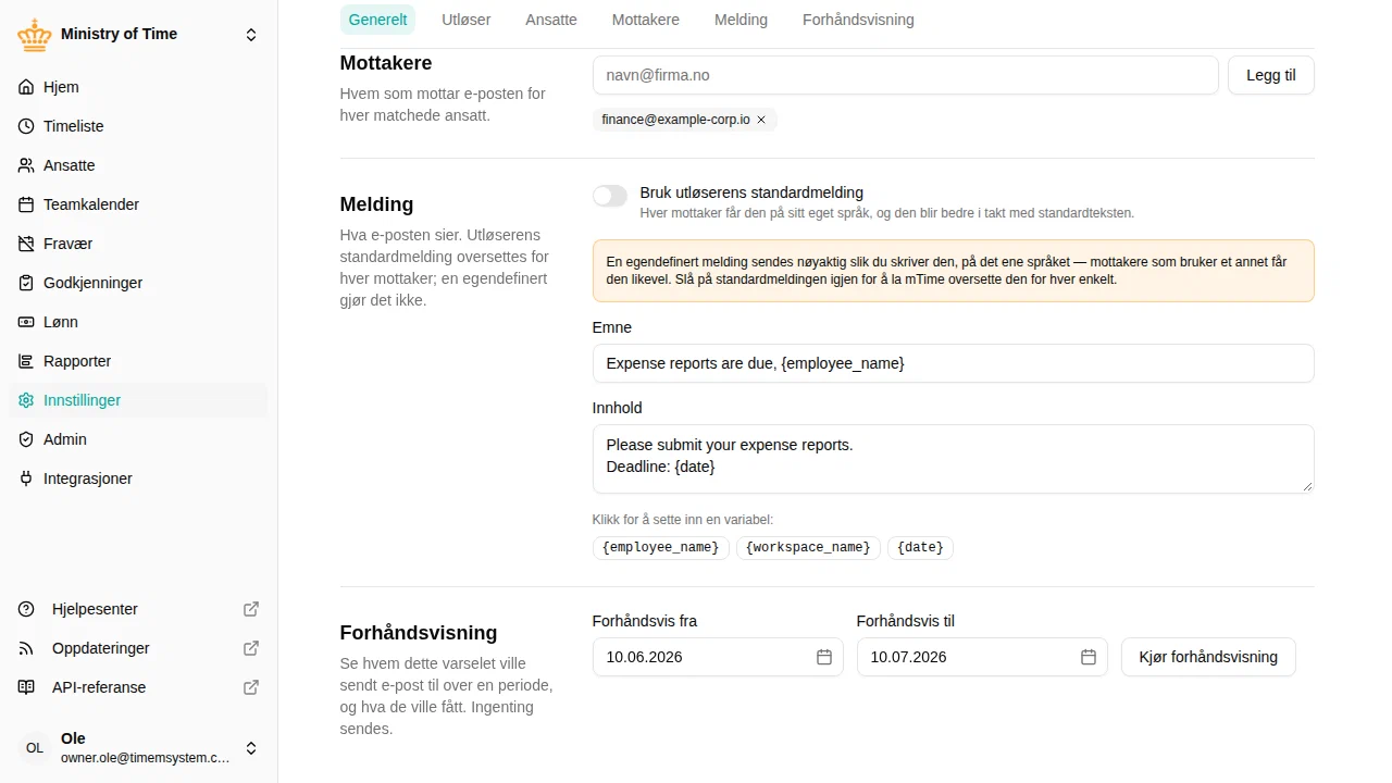 Varselmelding med variabler