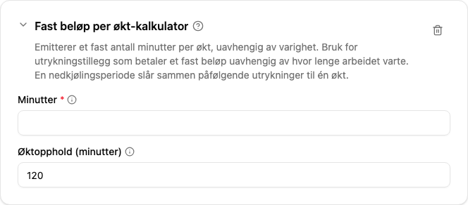 Konfigurasjon av Fast per økt-kalkulatoren