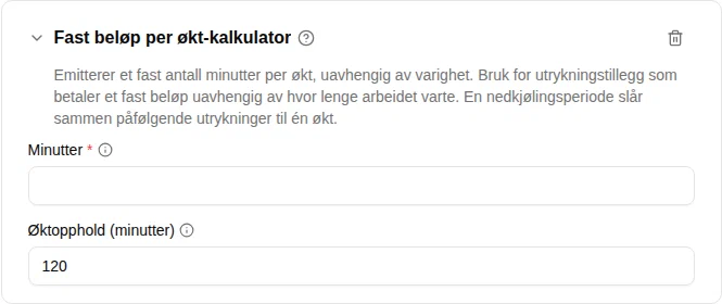 Konfigurasjon av Fast per økt-kalkulatoren