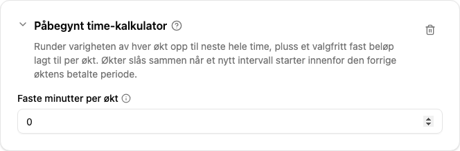 Konfigurasjon av Påbegynt time-kalkulatoren