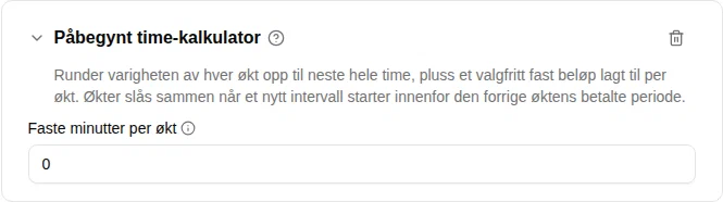 Konfigurasjon av Påbegynt time-kalkulatoren