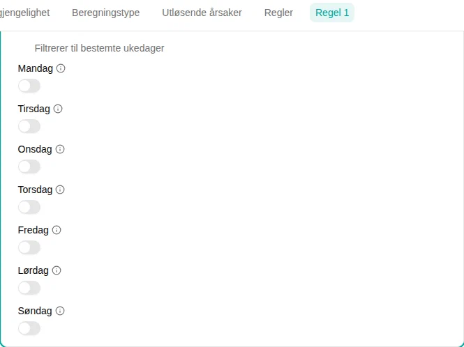 Konfigurasjon av Ukedag-filteret