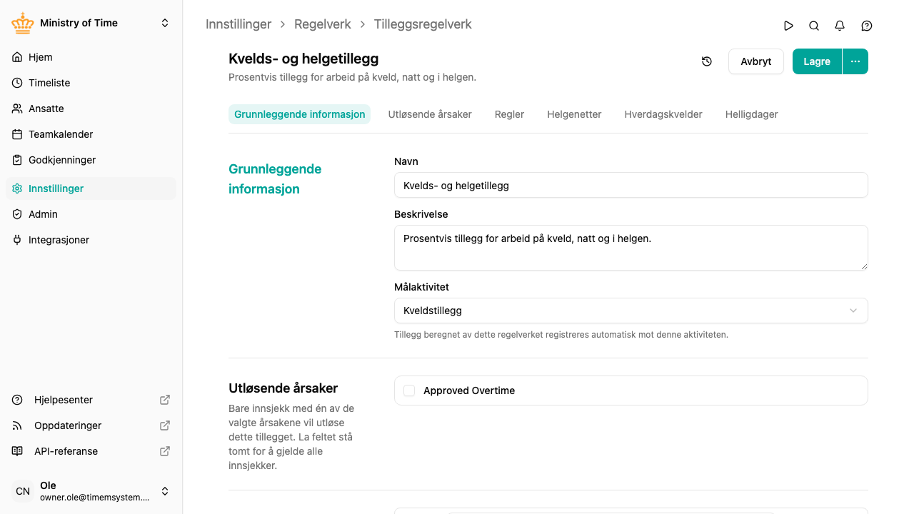 Tilleggsregelverk-editor med tre regler