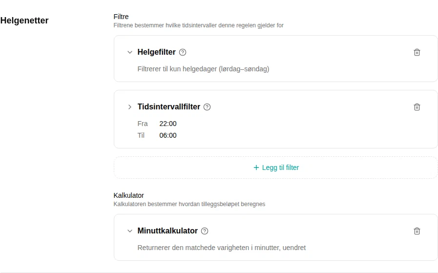 Regeleditor som viser to filtre og en kalkulator