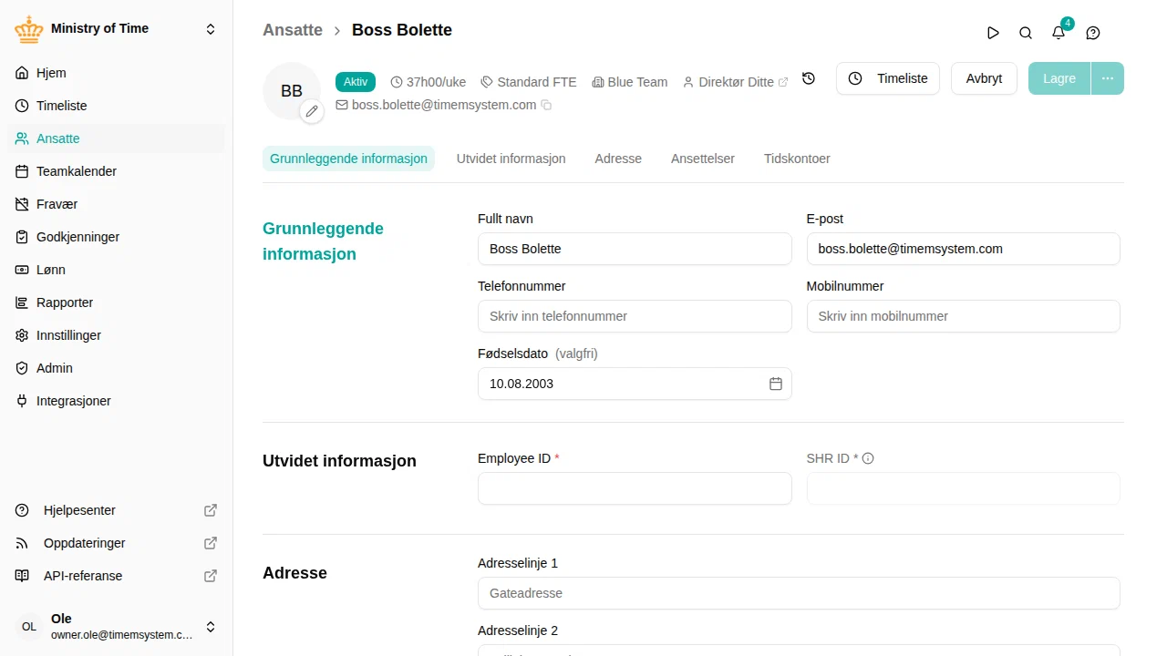 Egendefinerte attributter i ansattskjema