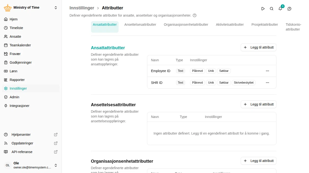 Innstillinger for arbeidsområde med egendefinerte attributter