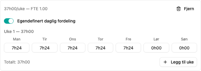 Arbeidstidsnorm med egendefinert daglig fordeling