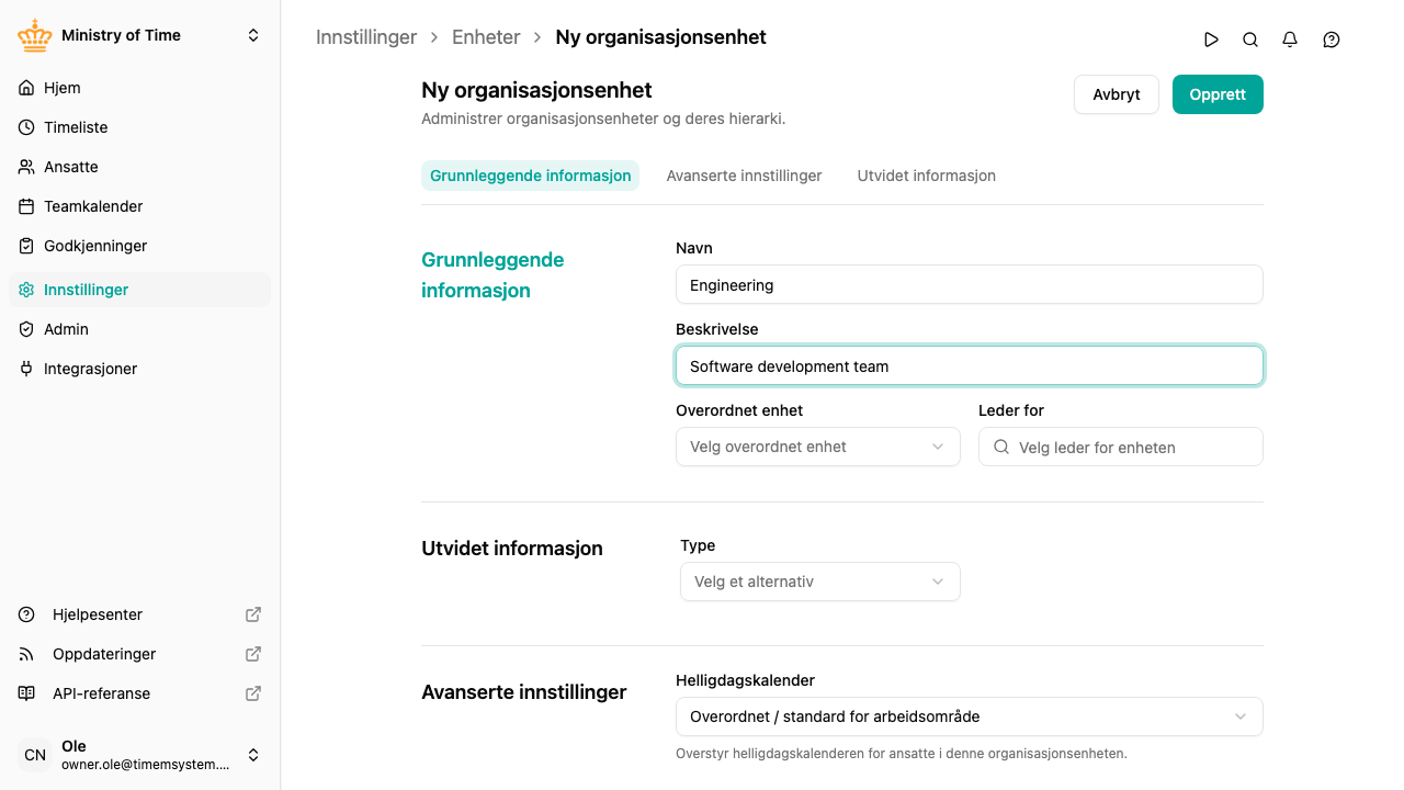 Opprette en organisasjonsenhet