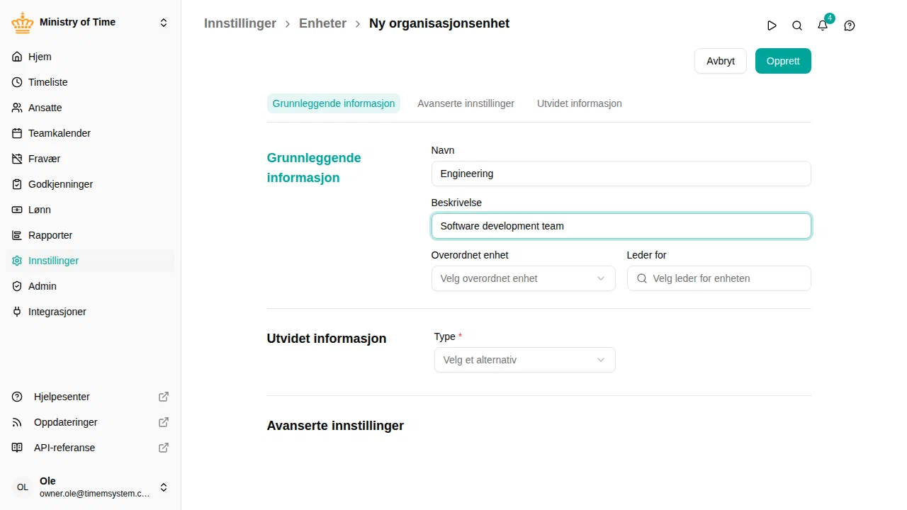 Opprette en organisasjonsenhet