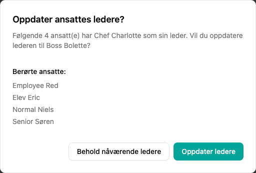 Bekreftelsesdialog for å oppdatere ledere