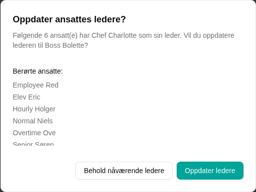 Bekreftelsesdialog for å oppdatere ledere