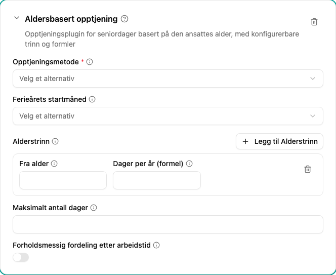 Konfigurasjon av plugin for aldersbasert opptjening