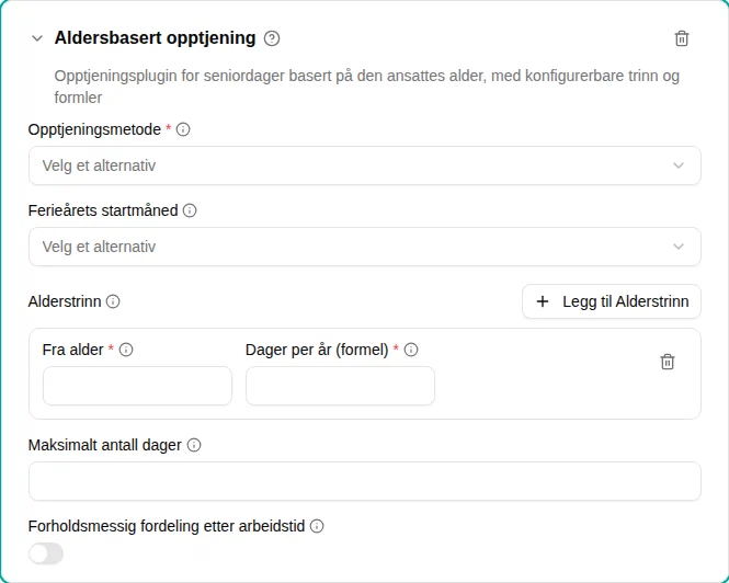 Konfigurasjon av plugin for aldersbasert opptjening