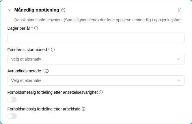Konfigurasjon av plugin for månedlig opptjening