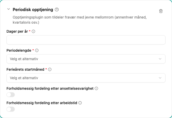 Konfigurasjon av plugin for periodisk opptjening