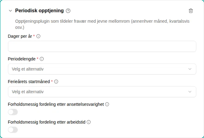 Konfigurasjon av plugin for periodisk opptjening